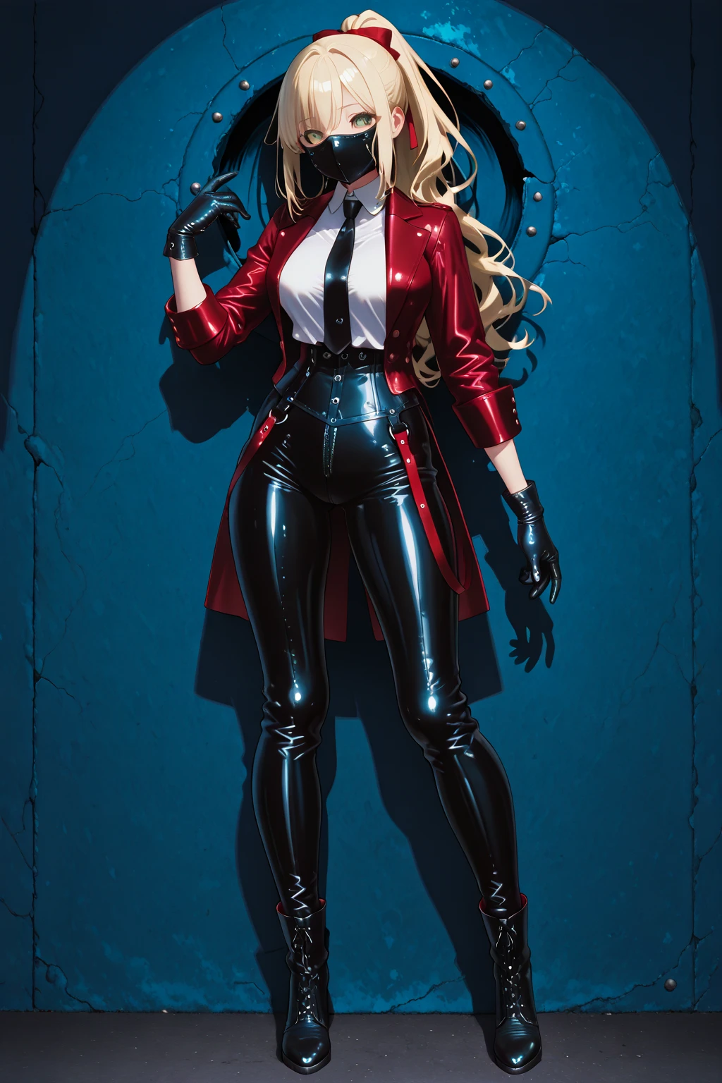 (best quality, highres, masterpiece:1.2),30 year old woman, gothic style, black eyeliner, black lipstick, pale skin, blonde hair, French, wearing red velvet corset, black leather mini skirt, fishnet stockings, black boots, background: gothic style room, night light, moonlight,