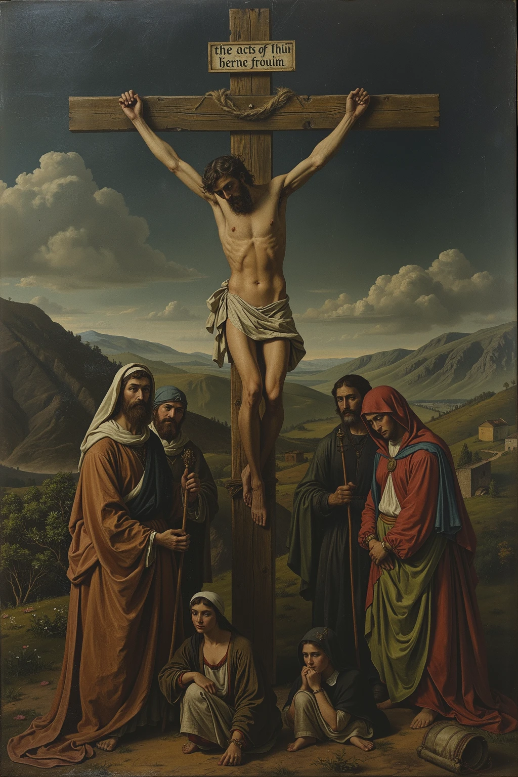Jesus na cruz, St. Francis of Assisi looking at Christ on the Cross, Scenery with Jesus and St. Francis, 4k, realista, hiperrealismo