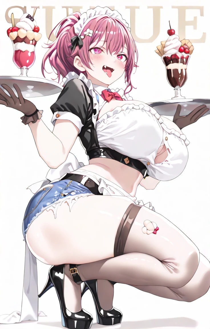 magazine cover, Maid, sexy pose, big breasts, big ass, bob haircut, smile
