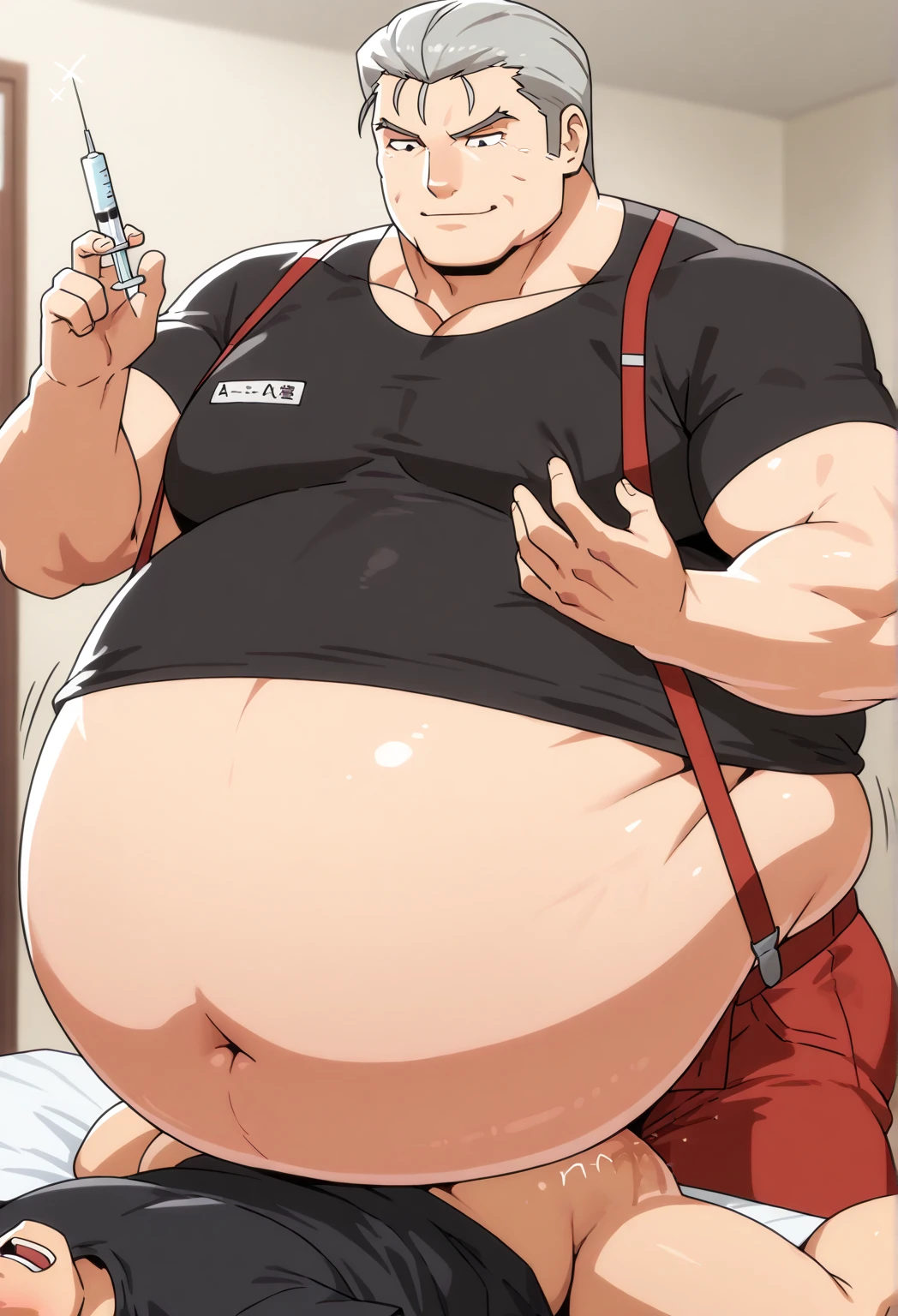 nsfw､((Completely naked))、Japanese men､((Bald uncle)), 1 person, (Highest quality:1), Thinning hair, Tilt your head, (50 years old), (Middle-aged obesity:1), Frowning, sunlight, ((Lots of sweat)), alone, Thick legs、penis、((立派なpenis))、Shooting from the side、Right edge of the screen、Are standing、