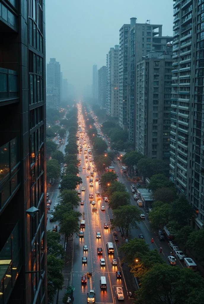 A city in Shanghai, China,Heavy traffic,with people coming and going