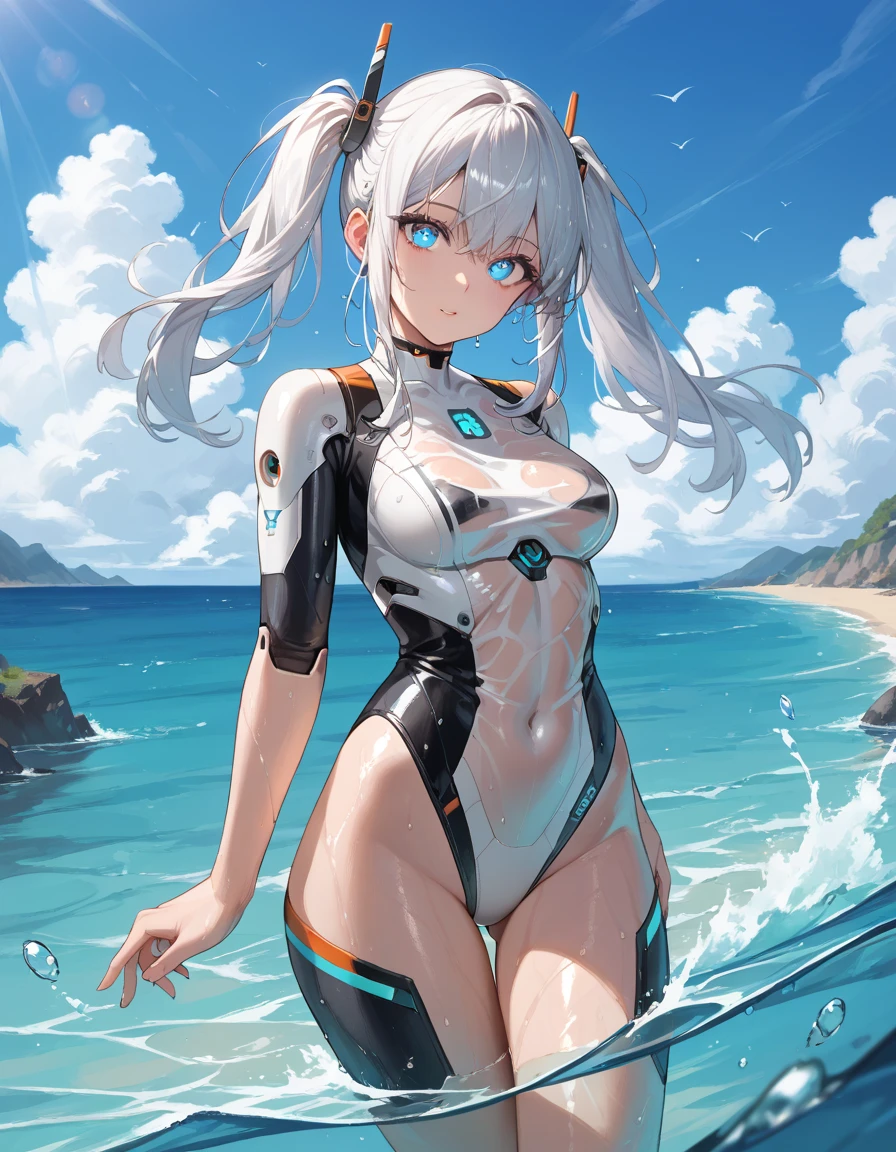 masterpiece, best quality, extremely detailed CG unity 8k wallpaper, Woman in swimsuit, 18-year-old, ((Floating comfortably on his back in the calm sea)), Dazzling sunlight, Lens flare, Octane Rendering Style, Overall particle light, Crystal clear seawater, Realistic representation of water, Bokeh