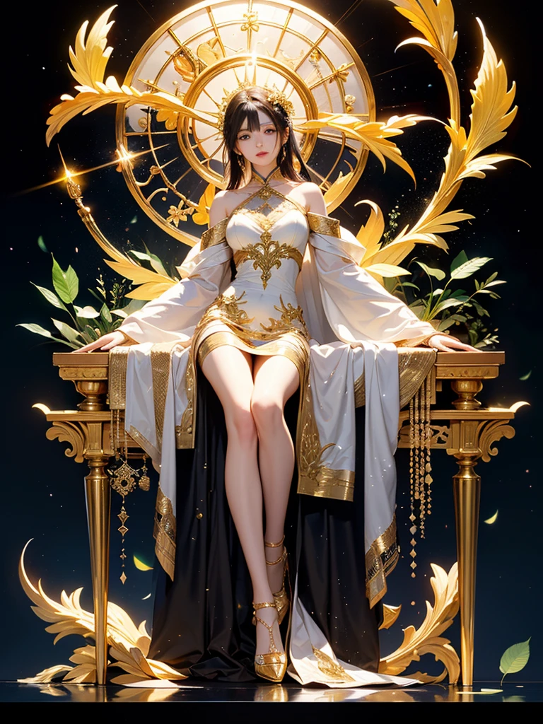 (Buddhist paradise、Gold Dust、Silver、Ruri、agate、Several large crystals、Halo、Kannon Bodhisattva)、god々A good appearance、A dazzlingly bright world、Daytime world、Flowers are blooming all over the place、Seated on a lotus pedestal、Official artwork、Crystal clear white dress、barefoot、(masterpiece、highest quality、High resolution、8k)、The composition is excellent、