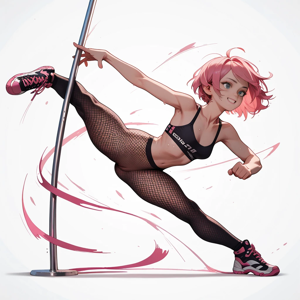(masterpiece, best quality:1.2), 1girl, solo,standing_split, Yuuki Mikan, long hair, without black sleeveless short vest，pink skirt，blac