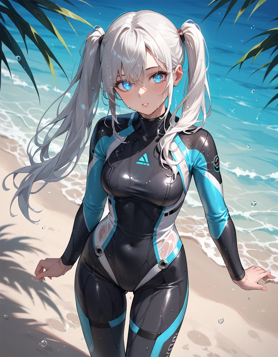 highest quality、Realistic、girl、zoom、Light blue eyes、Long Hair、Light blue swimsuit、Tanned black body、A well-trained body、muscle、Abdominal muscles、AthleteBlondeBlackSkin、slender、Sweat、Arms crossed、Ocean、Bust Shot