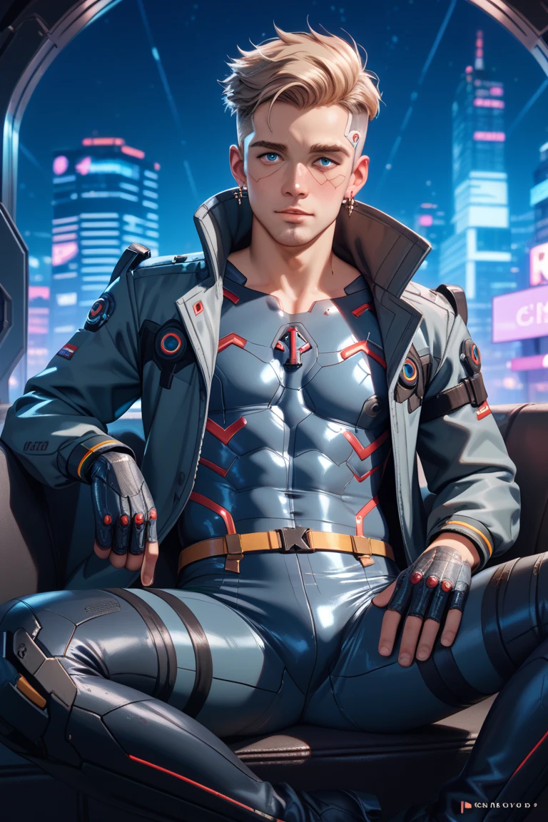  guy with a shirtless torso sitting on a ledge in a city, digital cyberpunk anime art, digital cyberpunk -  cyberpunk art, cyberpunk art, artwork in the style of guweiz, ross tran style, modern cyberpunk anime, muscular! cyberpunk, inspired by Yanjun Cheng, handsome pose, oppai cyberpunk, cyberpunk art style,big muscle breasts, marvelous muscle , big chest