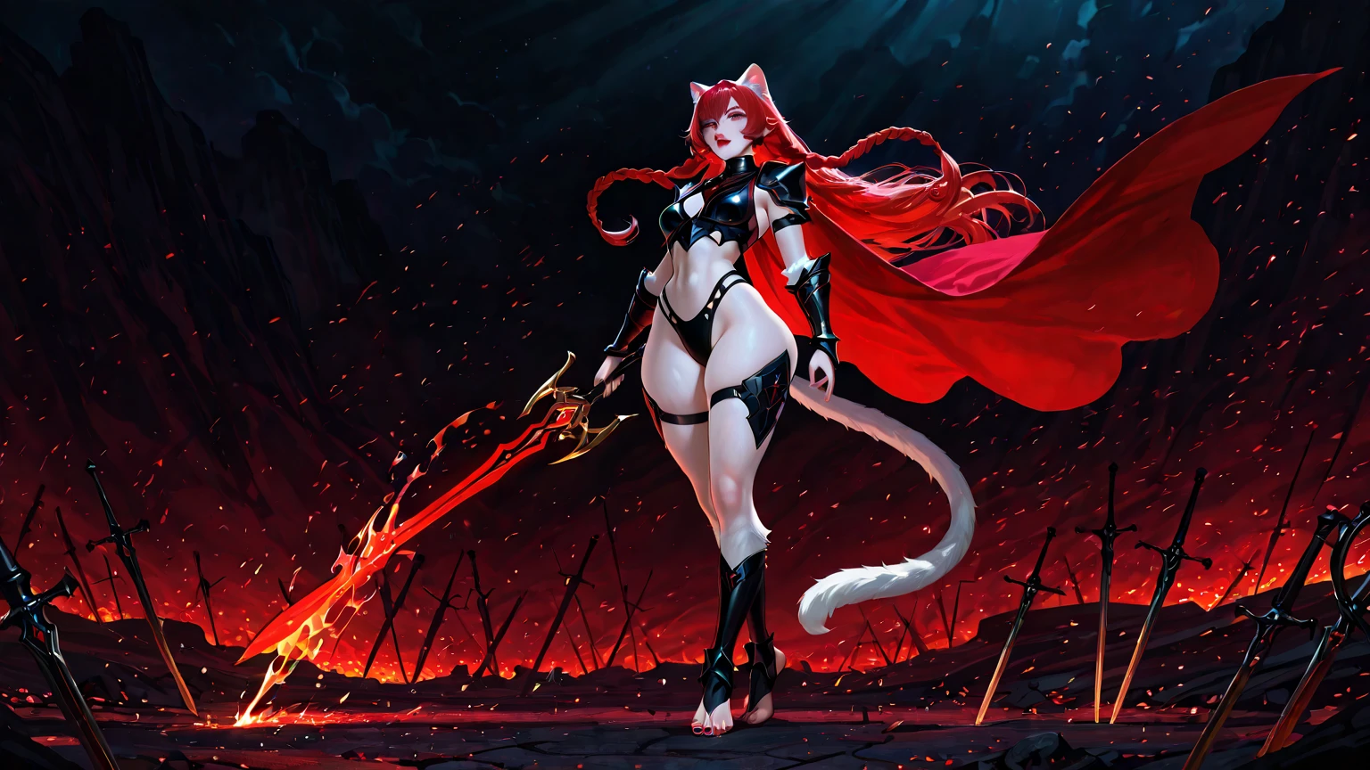 score_9, score_8_up, score_7_up,  (An Anthro furry wolf girl, golden blonde furry body, red hair, wolf snout, black nose, MaleniaDef, helmet, covered eyes, covered eyes, single mechanical arm, prosthesis), naked, nipples, full body shot, majestically walking, holding a golden curved sword, simple brown background, upper body shot