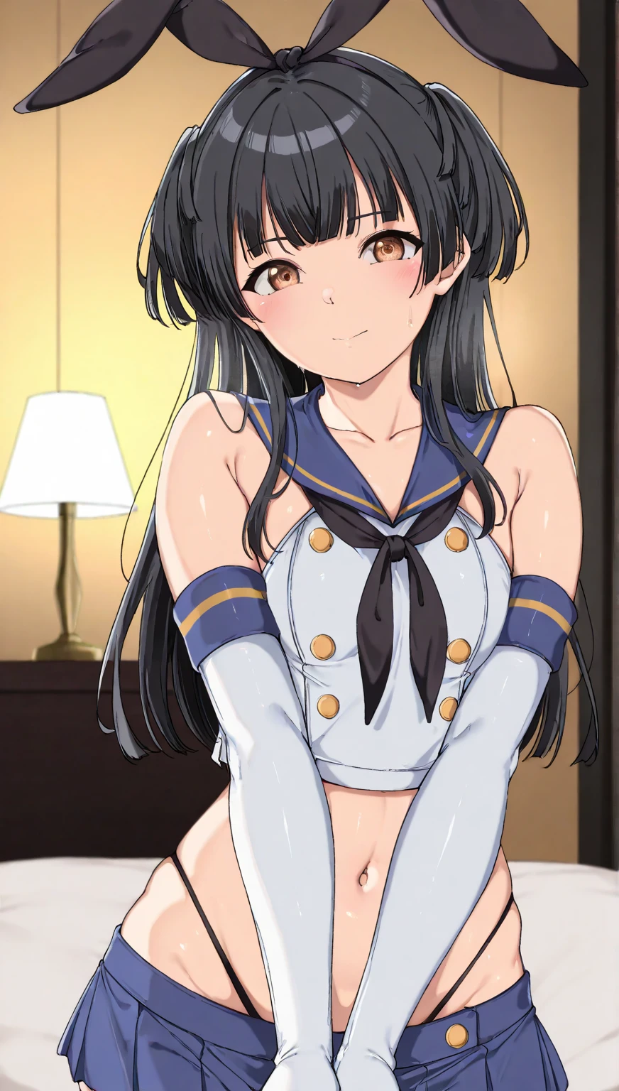 best quality, very aesthetic, Super detailed, best illustration, 1girl, おっぱい, black_hair, nsfw, pussy focus, aroused, naked, one-piece swimsuit, Lots of love juice, Pussy, Spread legs