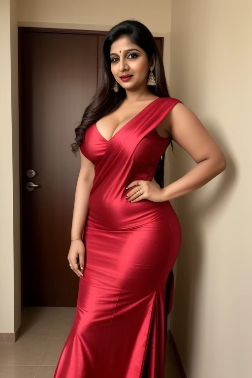 A 26-year-old Indian princess stands in an Indian city...... (((Real bollywood supermodel girl ))) high quality face,evening red mini dress, super big tits, Slit on the side of the dress, deep neckline, brown underwear, brown highlights, brown eyes,dynamic pose, sexy, an alluring expression, UHD, gorgeous face, gorgeous body eyes nose, red lips, high resolution, glowing skin, beautiful skin, thick thighs, face shine, A bright complexion awaiting the start