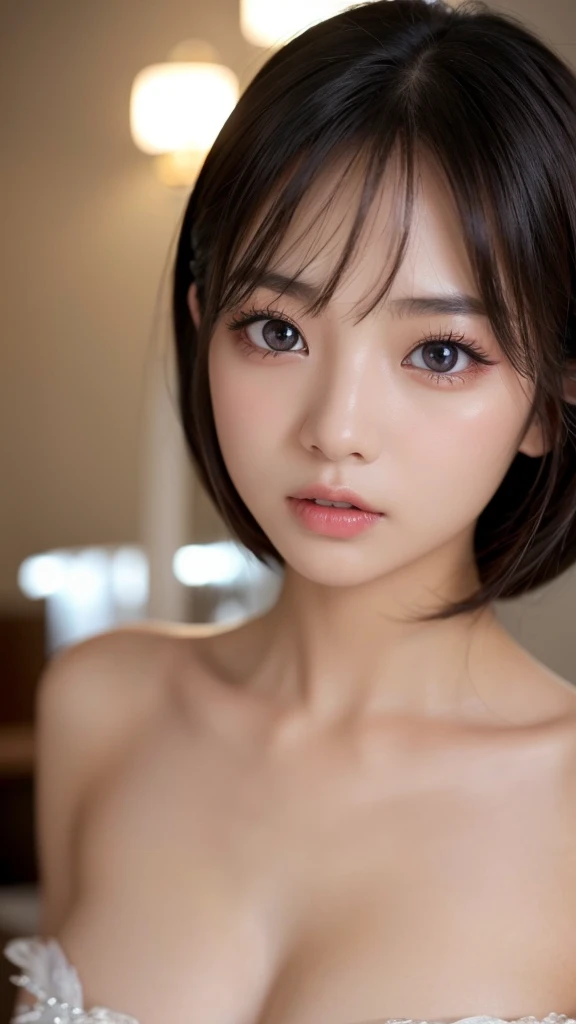 可日本のgirl,(非常にdetailedな肌),Curvy,,美しいBig Breasts,(Big Breasts),Pale skin,Pointed Chest,????? nipples,(Fantasy art,Best image quality,Surreal portrait,(8k),Ultra-realistic,最high quality, high quality, High resolution, high quality texture,Attention to detail,Beautiful details,detailed,Extremely detailed CG,detailed Texture,Realistic facial expressions,masterpiece,in front,dynamic,bold),Very short bob hair,A rounded bob hairstyle that follows the lines of the face、(Very thin hair),(Very soft hair),(Super Straight Hair:1.5),length, sleek bangs,Very light coppery amber hair,Hair on one eye,I feel,(???????) ,,, masterpiece, 最high quality, , 2girl,,Sweating profusely,large and slender,Open your eyes ,A lot in the pussy,trembling,???,Insert the penis into、 ,1 male,,,Sucking ?????、??? in pussy