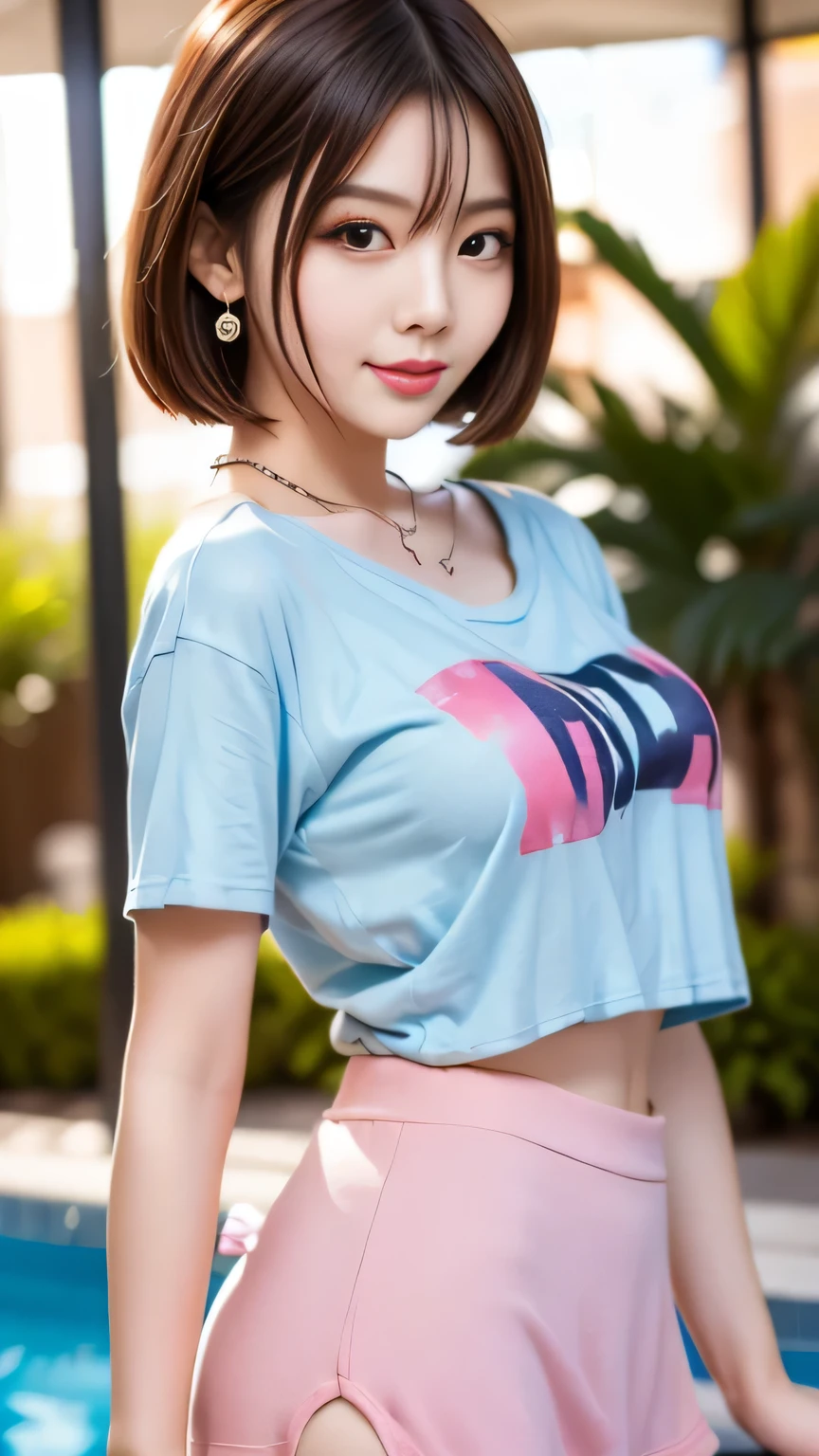 Bright lighting,Standing by the window,Iridescent Reflection,locker room,(Highest quality, Very detailed, masterpiece:1.2), 1 female, Very thin body, length, Thin legs, ((Black wavy short hair:1.2)), ((Thick and fluffy bangs)), Very detailedな顔,A faint smile, small, Thin Nose, small thin mouth, Extremely sharply focused eyes, Japanese, Beautiful Face, Realistic eyes, Beautiful and beautiful eyes, Realistic Skin, Beautiful Skin, charm, (Lively Faces), Beautiful Hairstyles,In underwear,(Plain T-shirt,Panties Panty Pull)