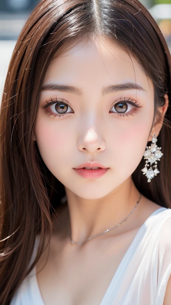 8K,Pieces fly, Highest quality, figure, Very detailed, finely, High resolution, 8k wallpaper, Perfect dynamic composition, Dark and beautiful eyes, Natural color lip,Beach, Random cute poses,smile,Cleavage,Detailed eyes,Portrait