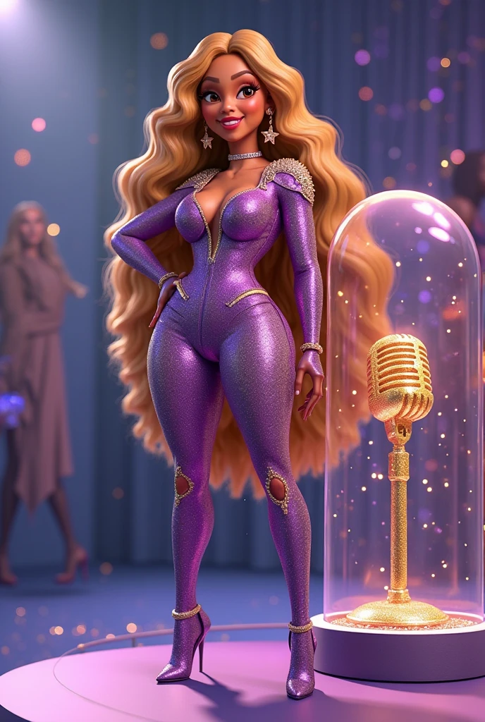 (imagem com qualidade maxima) Nicki Milm para vogue, Nicki Minaj, Nicki Minaj curvas, tracos do rosto da beyonce, traje de general de guerra, cantora negra, no seu show, em cima do palco, with your dancers