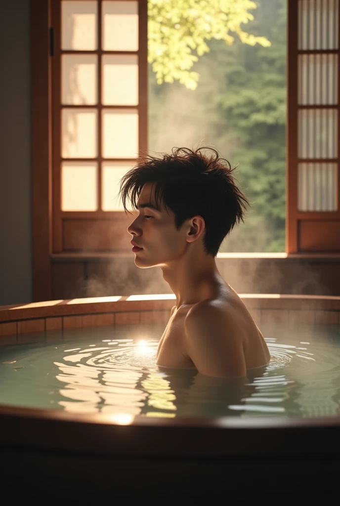 Illustrate a grandiose scene featuring Araki Ryuuichi from "The Knight in the Area" bubble bath blows