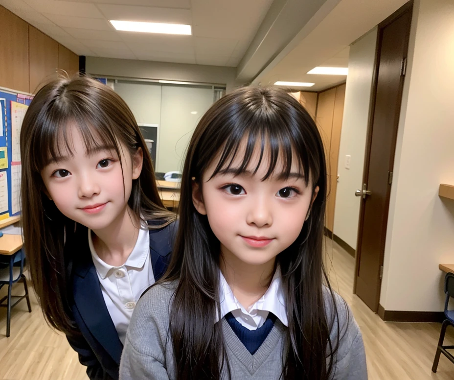 two kids, During class, school, one boy one girl, Desk, note, writing, sitting, high detailed real face, smile, beautiful skin, high detailed skin, beautiful eyes, high detailed finger, high detailed hand, masterpiece,