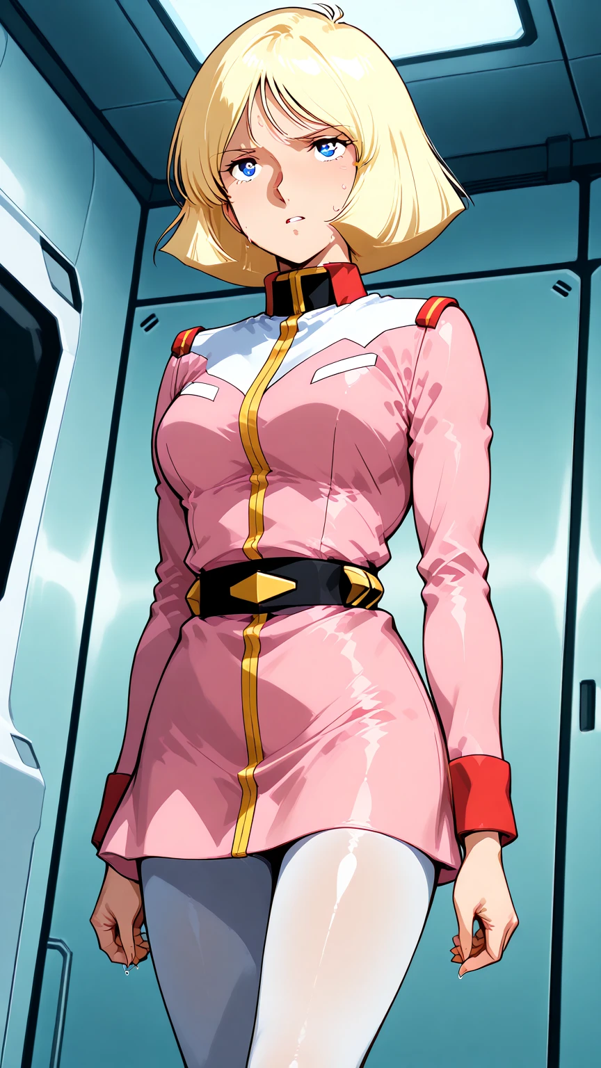 score_9, score_8_up, score_7_up, score_6_up, ((kneeling)), looking at viewer, (from above), (full body), medium breasts, 1girl, solo, anime of prllr, blue eyes, blonde hair, braided bun hair, headpiece, power suit, armor, power suit, armor, belt, boots, <lora:prllr-xl-v1:.9>