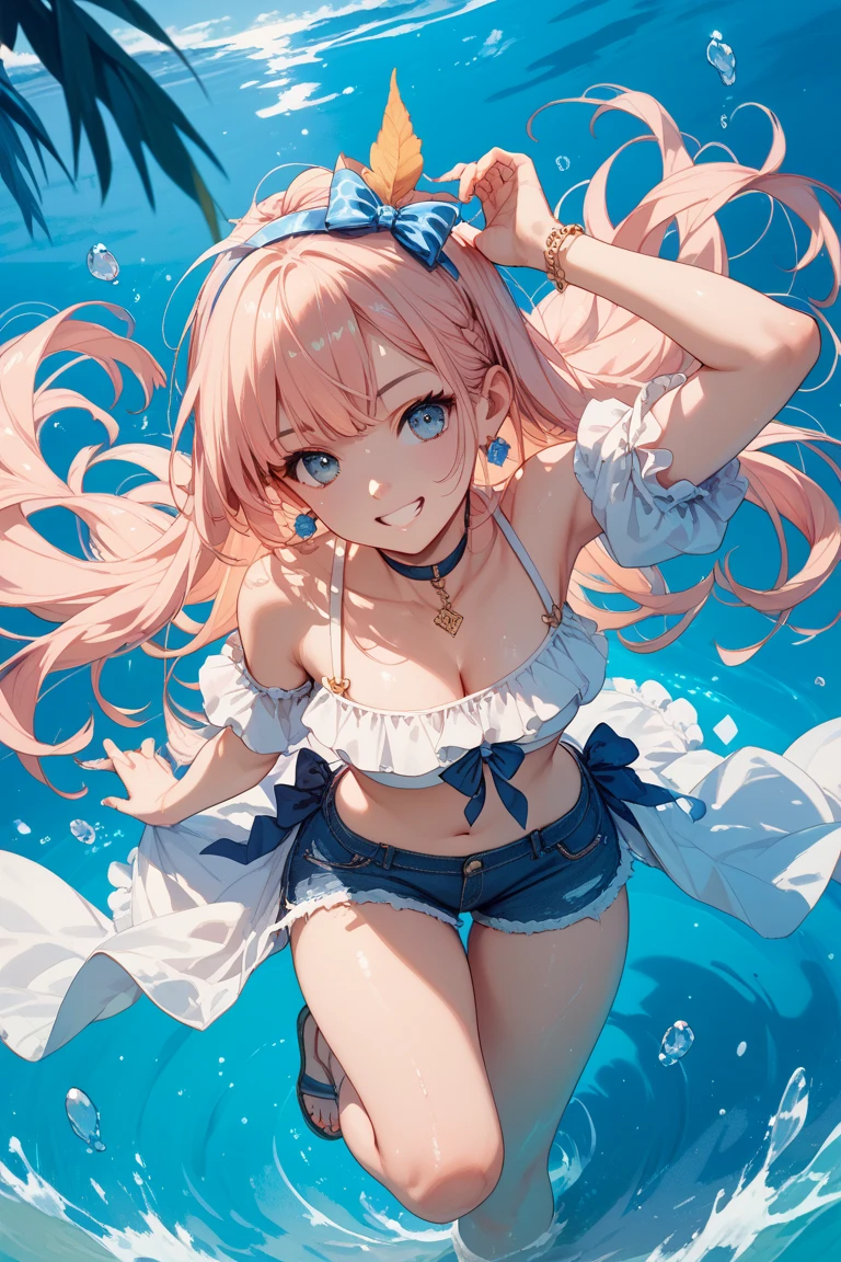 One girl、beautiful girl、Cleavage、blush shyly、Splash、キラキラしたSplash、fantasy、My skirt was blown up by the wind、High resolution、8k