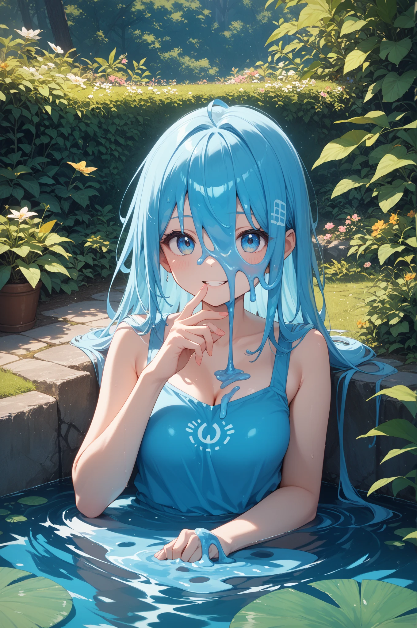 One girl, Female Water Spirit, Light blue hair, Internal spring water, Put a few drops of water on your skin,