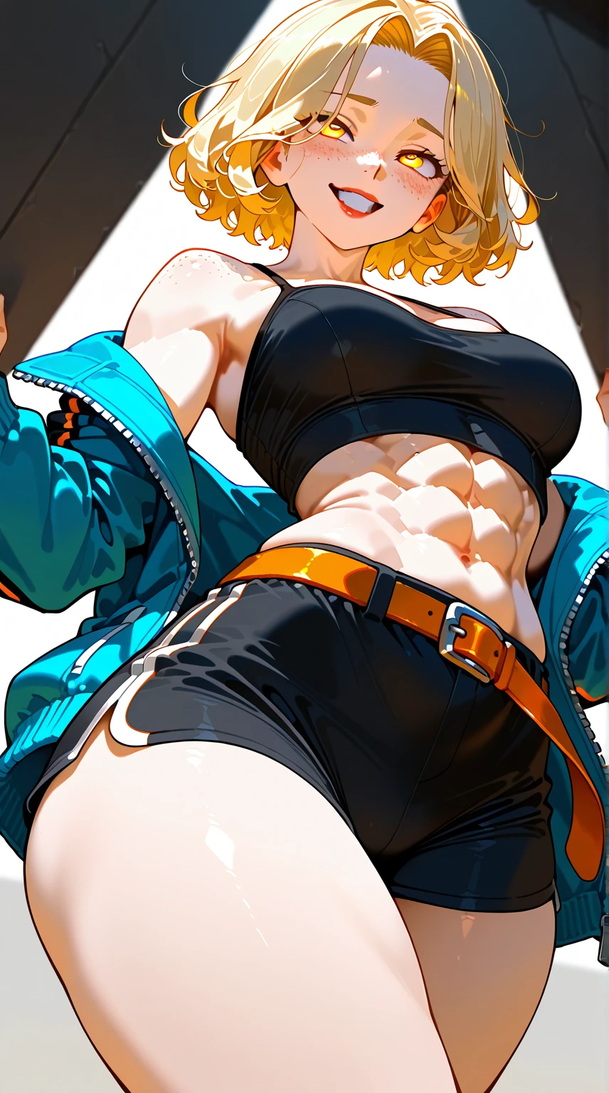 UHD, anatomically correct, ccurate, textured skin, super detail, high details, award winning, best quality, high quality, 16k, masterpiece, official art, best quality, large pectorals, wolf boy, pectorals, bara, muscular male, object insertion, muscular, male focus,, object insertion, orange jacket, torn clothes, wolf tail, vane (granblue fantasy), solo, wolf ears, short hair, tail, 1boy, blonde hair,, toy, abs, open jacket, torn shirt, pants, animal ears, official alternate costume, open clothes, jacket, bare pectorals, cropped jacket, bangs, open mouth, blush, butt plug, fake tail, tail, fur collar, paw pose, tongue, halloween costume, looking at viewer, thick thighs, tongue out, navel, shirt, thighs, green eyes, smile, white shirt, animal hands, fangs, tank top, squatting, blue pants, teeth, gloves, ass, paw gloves, torn pants, black tank top, animal costume, fangs out,