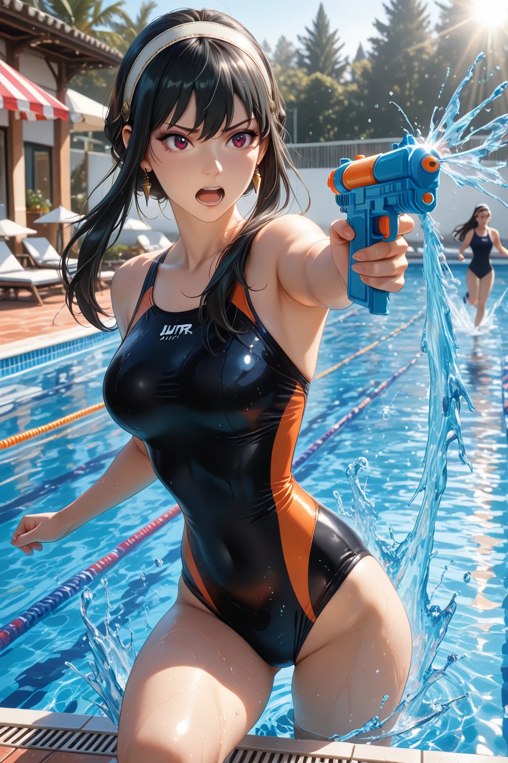 (8K, Raw photo, Best Quality, masutepiece:1.2), (Realistic, Photorealsitic:1.37),1 girl,Beautiful,Powerful, (Solo),A detailed face, Dramatic Angle,
,Track and field uniform ,Sports, Look away,Sporty,Wet skin,Sweat,Large breasts,nice legs,track and field ,