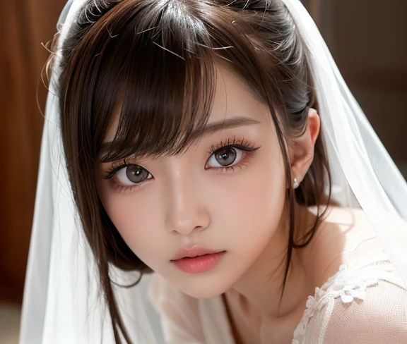 (Highest quality:1.5)、(Realistic:1.5)、(1 person:1.5)、(On all fours:1.2)、(Crawling posture)、Very detailed、High resolution、8k wallpaper、、Small breasts、Natural color lips、Cute Smile、Japanese women、20-year-old girl、Beautiful and elegant face、Perfect and beautiful face、Big eyes、Brunette's eyes、Beautiful and elegant face、Perfect and beautiful double eyelids、Natural Bangs、Beautiful thin nose、Beautiful Skin、Chestnut Hair、messy hair、Show your forehead、Perfect and beautiful face、Slim face and figure、(Looking into the camera)、Bright lighting、Professional Lighting、Forward lighting、Natural smile、church、Princess line wedding dress、tiara、Beautiful cleavage、