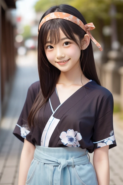 very cute、11 years old、girl、Straight Long Hair、yukata、firework、Night Sky、Cherry blossom trees、yukataの胸元がはだけている、