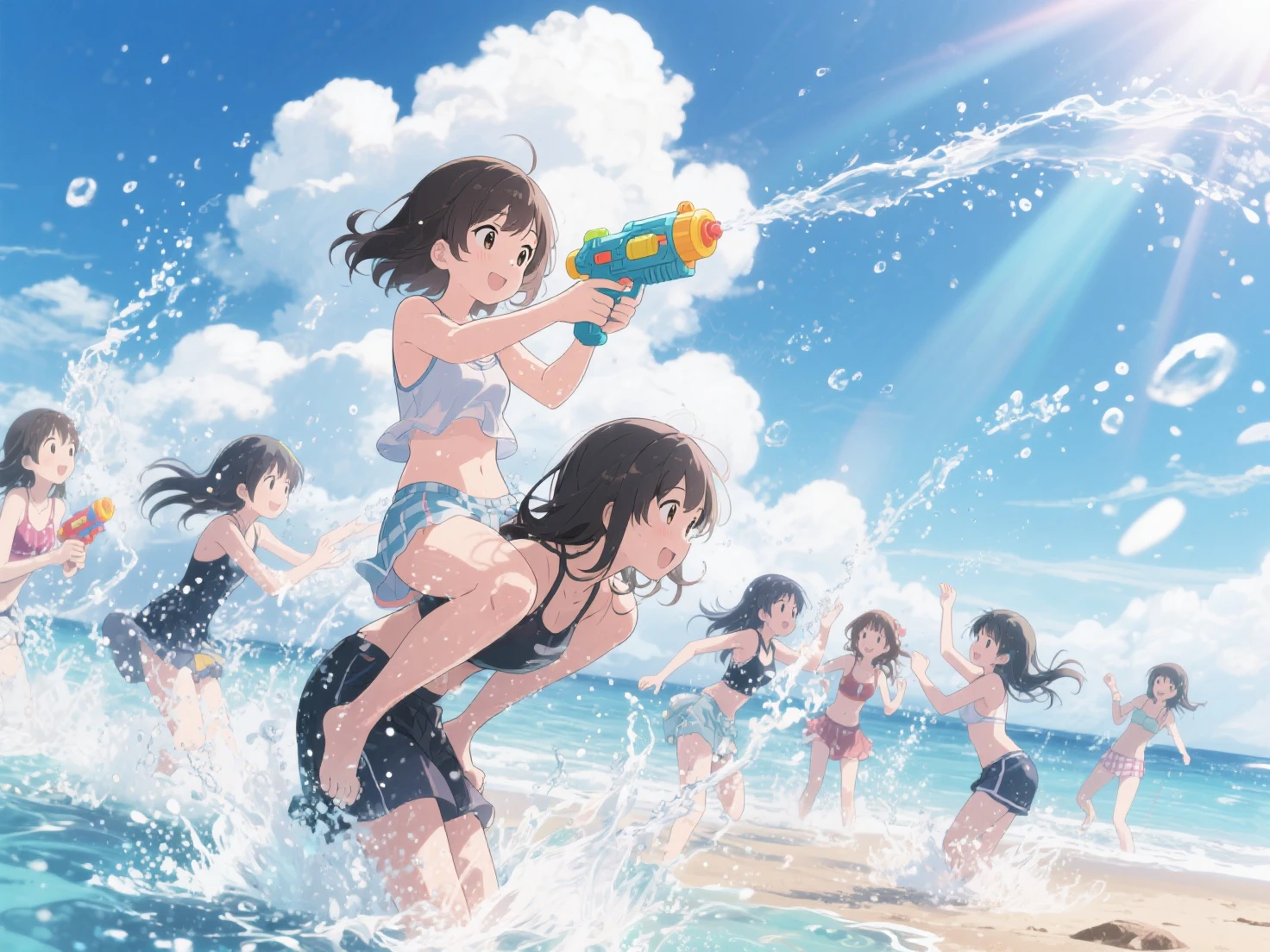 Family of 3 running At the Beach with balloons in hand, happy Sisters, people At the Beach, sunny day At the Beach, Clear sky, 写真photograph, stock, Best of Adobe Stock, Advertising Photography, At the Beach, shutter, photograph, good morning, (colorful), vacations photos, Sisters, vacations, At the Beach, sunny day,Micro Bikini,