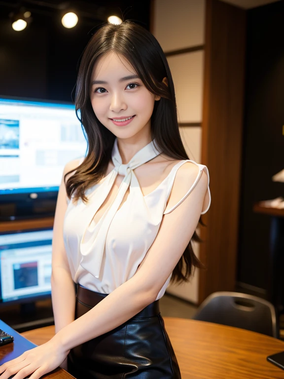 best qualtiy， tmasterpiece， 1girll， beauitful face， （photograph realistic：1.3）， edge lit， （highdetailskin：1.2）， 8K, Ultra HD， digital SLR camera， high high quality， A high resolution， 4K， 8K， Bokeh， absurderes， Optimal proportions of four fingers and one thumb， （realisticlying：1.3）， Cute 1girl， Wearing a black formal blazer， Large breasts， short  skirt，，Less fabric，no clothes are worn，The collar is wide open，breasts out，perfect bodies，