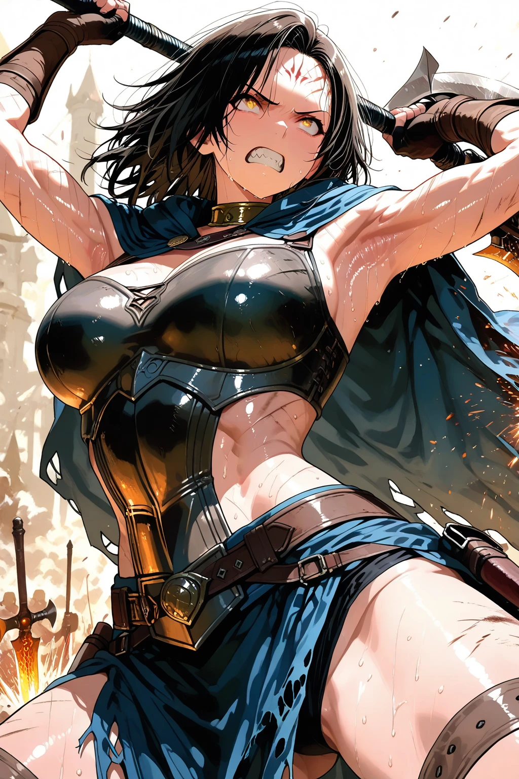 Highest quality,4K,High resolution,masterpiece:1.2), (Ultra-detailed), (Bikini Armor) (Dynamic Art), (He saw) (Dragon Ball Z setting), (pose), (Realist,photoRealist,photo-Realist:1.37), (High resolution,High resolution), (Portraiture), (Vibrant colors), (Long legs), (A noticeably elongated face), (Wide range) (Hermosos Fine grain), (Beautifully detailed lips), (Highly detailed eyes and face), , Bright eyes Dynamic angles and postures, Sweatびっしょり, Sweat, (Long eyelashes), (Sharp focus), (Physically Based Rendering), (Beautiful female warrior), (Large Breasts) (Leg spread), (intense), (expression of intense desire), (Motion Blur), (elegant), (Slim figure), (Inspired by anime), (Bright light), (Cinema Lighting), (Contrasting colors), (Mysterious atmosphere), (Action-packed scenes), (Unique Look), (impressive), (good looking), (Exciting), (Expressive), (Interesting atmosphere), (Huge breasts:1.2) ((Highest quality)),((Very detailed)),masterpiece,Absurd,Detailed face,Beautiful Face,(Fine grain, Deep Eyes),(1 person),((Dynamic pose)),
