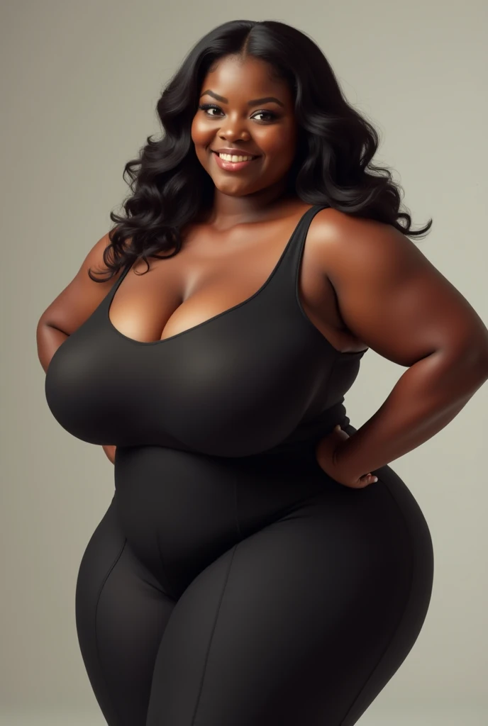 extremely fat black woman, huge bust, 300 pounds, black shirt, black pants, large stomach, lovehandles, smiling, bbw, plus size woman , white jacket, wearing baseball cap, belt, curly hair, massive and gigantic belly, black hair, sitting