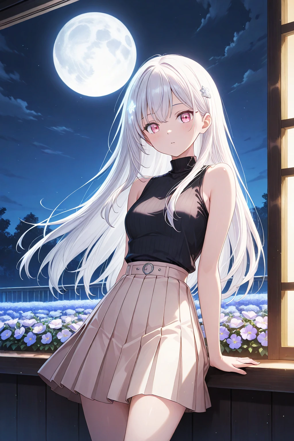 Red eyeliner. Mit Rock. Im Kleid. Blut. Engel. Viele weoße vögel. More anime. light blue light. Bright bright light. magical. Moon. White flowers. male. Long hair. long white hair. aquatic, boy, God of the Moon, silver hair accessories, White hair.