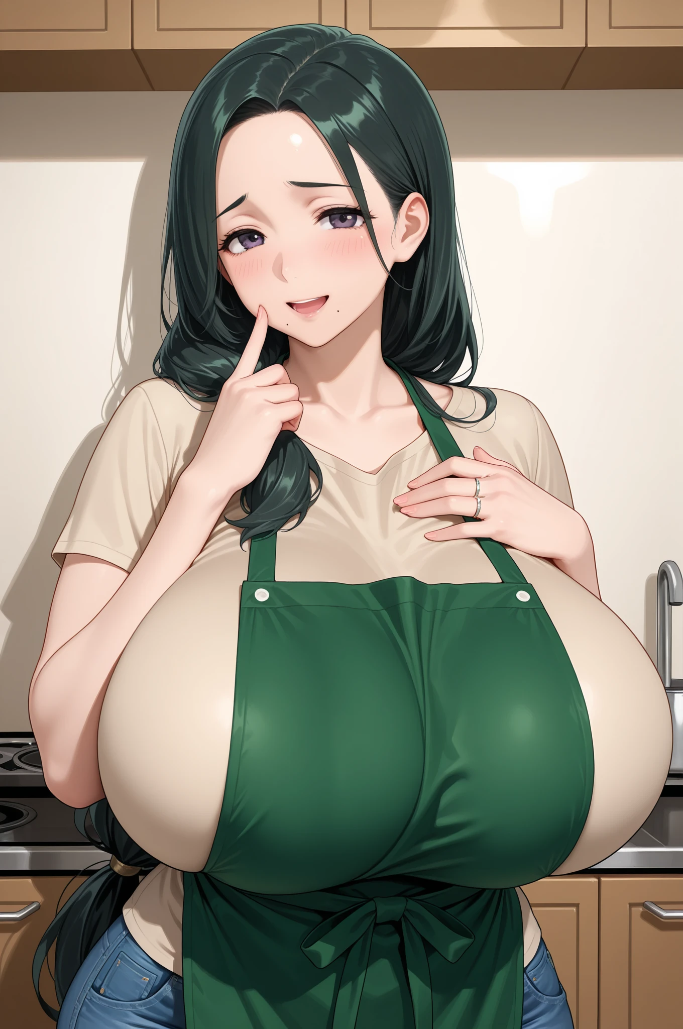 Mature Woman,aunt,Black Hair,sweating,Huge breasts,Chubby,Armpit sweat,Breast milk production plant,Thick tongue,View from the front,Lots of saliva,produce a large amount of breast milk