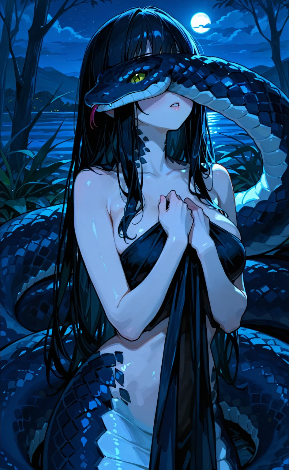 Wet Woman、Snake-bodied female yokai、Sea Serpent Incarnation、It takes the form of a woman with a wet body、On rainy days, it smiles at men、It is a yokai that possesses a man who laughs back at it、It possesses a man and makes his surroundings damp、Eventually, he will become ill and die.。There is also a setting that says he will die if he loses moisture。The tail of the Nure-onna is 3 cho（Approximately 327 meters）、