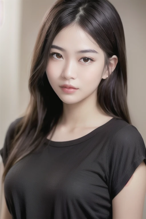 20 years old woman, (photorealistic:1.4, realistic), highly detailed CG unified 8K wallpapers, 1girl, (((thick body:0.8))), looking at viewer, (HQ skin:1.4), 8k uhd, dslr, soft lighting, high quality, film grain, Fujifilm XT3, ((upper body shot:1.2)), (((black silk collared shirt))), ((simple background, black background)), <lora:shellyoktivia-V1:0.7>