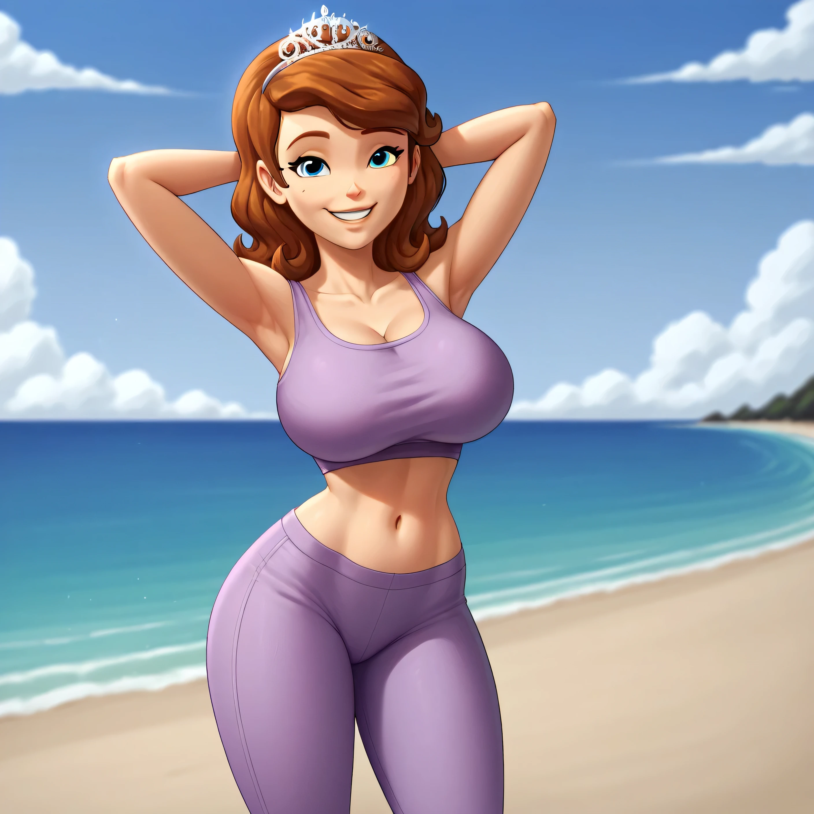 green eyes.huge breasts. Long hairstyle. bbw. bbw.  Blue bikini suit
