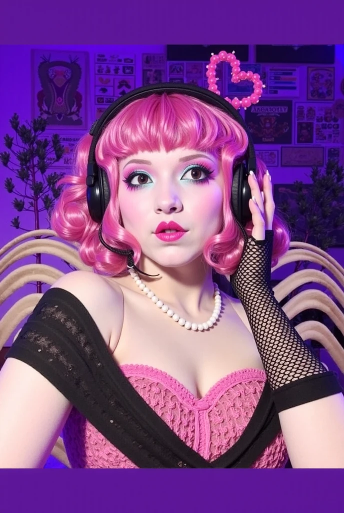 Billie Eilish ,poodle outfit costume,gloves,hands gripping brests,hat,eyes crossed inwards ,tongue out,ahageo face,hot girl,pretty,sxy,giant brests, pink hair, nothing covering chest, moning, hypnotized, wet, soaked, dripping out of mouth,