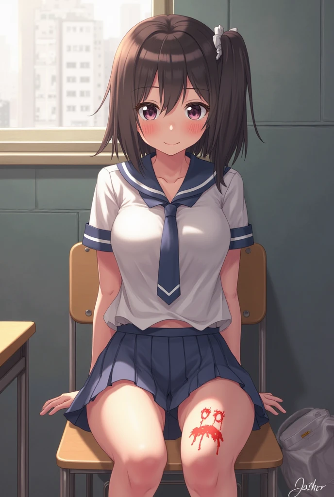 Katoumegumi, Megumi Katou, Brown Hair, short hair, (Brown eyes:1.7),
break hat, Jacket, Long sleeve, Knee socks, White Hat, white Knee socks, dress, white dress, (red Jacket:1.5), (White Hat:1.5), Open cardigan, Open clothes,
break looking at viewer,
break indoors, classroom,
break (masterpiece:1.2), Highest quality, High resolution, unity 8k wallpaper, (figure:0.8), (Beautiful attention to detail:1.6), Highly detailed face, Perfect lighting, Highly detailed CG, (Perfect hands, Perfect Anatomy),