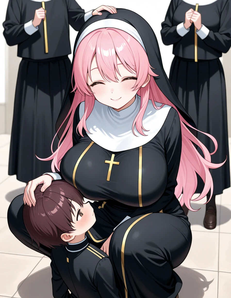 masterpiece, best quality, unity 8k wallpaper, illustration, very detailed, ((happy kiss, 1 nun,1 male, first sound)), whole body, naked, whole body , sweat , Warmth, Warmth, solid, big bust, 10 months pregnant (In the Church))(((have sex)))