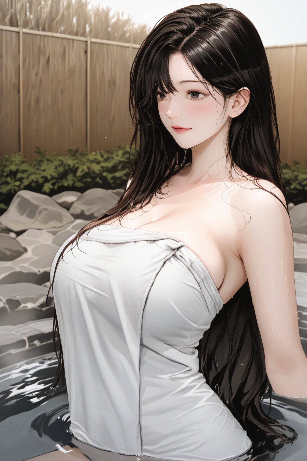 8k, masterpiece, RAW Photos, highest quality, Realistic, Very detailed, Depth of written boundary, Cinematic Light, Anatomically correct body, 
One beautiful 40 year old woman, Very beautiful face, Exquisitely detailed face, (A calm and gentle face:1.4), Very delicate skin texture, Transparent muscle, Shiny white skin, Glamorous Body, 
(Wavy black long hair:1.2), (Sexy Breasts:1.1), (Sexy ass:1.1), 
(White high leg swimsuit:1.2), (Detailed cloth texture:1.2), (Gorgeous necklace:1.1), (Gorgeous earrings:1.1), 
(Dark starry background:1.4), (Milky Way:1.1), (milky way:1.1), (shooting star:1.1), (Dark coastline at night:1.4), (Pitch black sea surface:1.4), 
(Standing on the beach:1.2), 
(Cowboy Shot:1.2), 