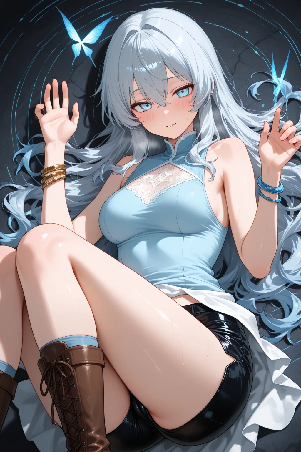 (Shiny skin,Melancholic expression、Very detailed),((1 girl)),(Perfect Face, Detailed face, Beautiful Eyes,Perfect hands,Perfect Fingers), (Medium chest:1.2,Wicked Smile:1.4),(Mature Woman:1.4),Cowboy Shot,embarrassing incident、thick,throw, (From below:1.4),short hair, Straight HARE,((黒のone piece))、one piece、((8k wallpaper)),Bare Chest,Cleavage, window,The chest comes out,Transparent clothes、Yellow pubic hair growing in the eyes、(((Purple Background:1.5)))、Place your arms behind your back、EMPose according to bust size、(A gust of wind blowing from beneath your feet:1.2)、((Make sure nothing is visible except the person))、((Black long lace)),index, (Green Eyes:1.5), ((Gray Hair)), Long Hair, habit,sit、Thin legs,Open towel、Pantascular Pussy、Squat、ginkgo leaf、黄色的树、Yellow across the board、Reveal
