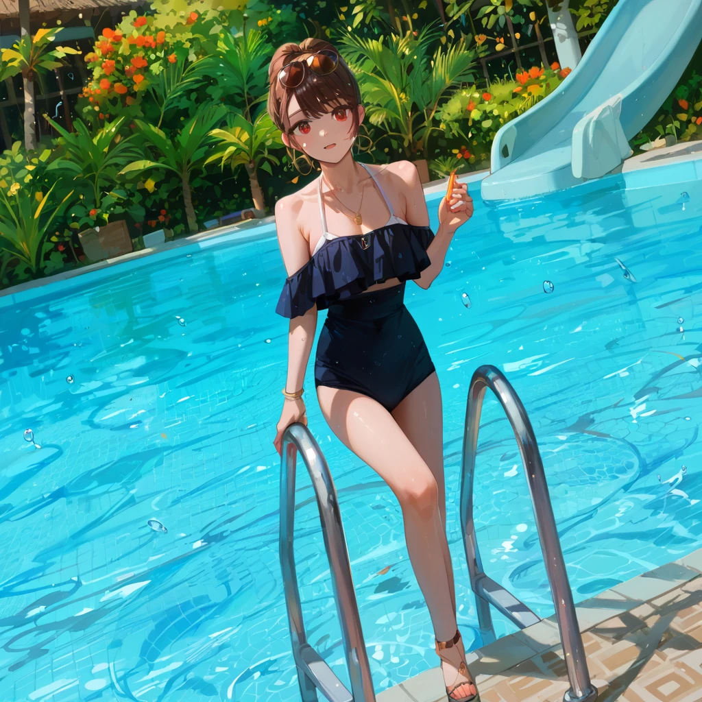 a beauty girl，mito，swim wears，Full body photo