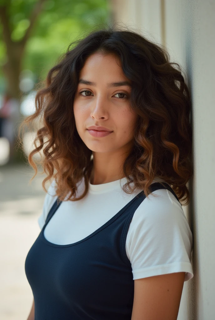 I want you to create extremely realistic photos for me. I want a picture of a 20 year old woman with brown eyes and curly hair. I want this person to be of Moroccan origin. I want this person to have a very beautiful face, and that the photos are fashionable in 2024. I want a photo that really makes the person look real..