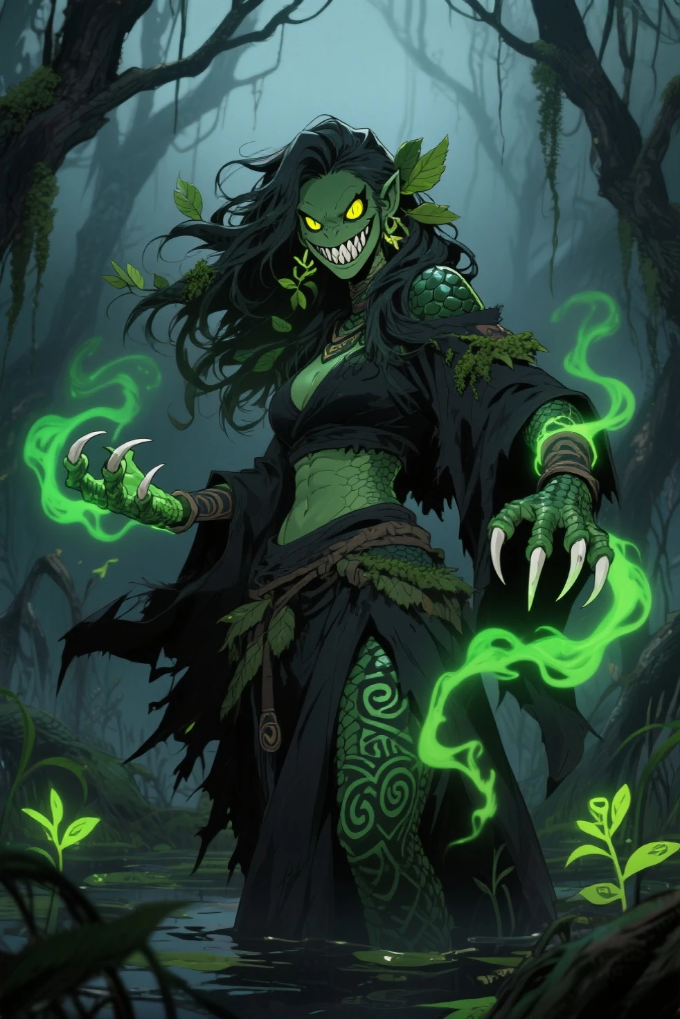 uploaded on e621, by Pixelsketcher, by Bayard Wu, by Thomas Benjamin Kennington, by Einshelm, solo anthro, small Kobold, tiny body, ((Portrait)), ((The magician's hiking clothes)), (adventurer), corset, (detailed Bonifasko lighting), (detailed scaly skin, black skin), (Cinematic lighting), ((Detailed background, dungeon, dark underground, cave)), (half body shadow), [Backlighting], ((Masterpiece), hands with fangs, scales, dragonborn, asymmetrical wavy hair, black scales, dark lizard, fantasy art, anthro art, commission for high res, Furry art, pov furry art, Sakimichan is beautiful, Masterpiece, Best Quality, Detailed image, Detailed Face, perfect lighting, Perfect shadows, Perfect eyes, focus on girl, small breasts, gorgeous body, Hourglass body, Animal nose, muzzle, two-toned fur, gaze at the viewer, half closed eyes, 1girl, full body, (Masterpiece:1.2), (Best Quality:1.2), (illustartion:1.2), (Cinematic lighting:1.3), Detailed fur, anthro, attractive body, sexy body, looking a viewer, seductive gaze, thick-thighs, fit body, Best Stockings, (dragon paws in legwear), open mouth, ((Acid saliva:1.3) spitting (green saliva:1.3)), magician, horrifing, ((Attacks))