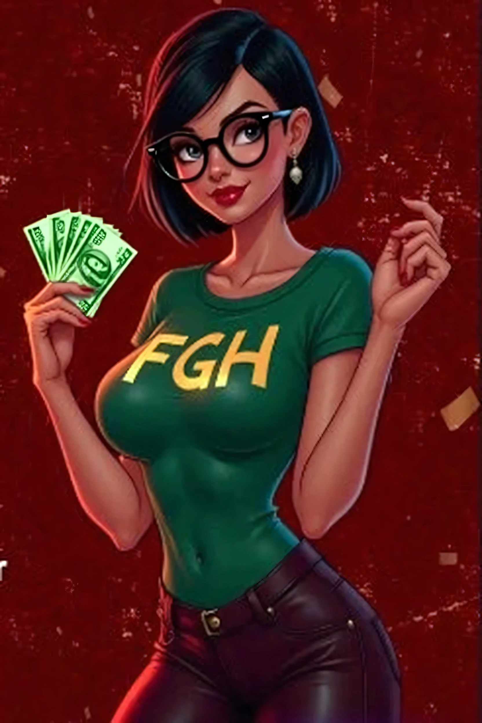 8k, high res, 4k, masterpiece, high quality, honey complexion woman in a bikini squatting next to a pole reading a book with a lot of money on ground, in a strip club, go-go dancer, pole dancing, cyberpunk strip clubs,