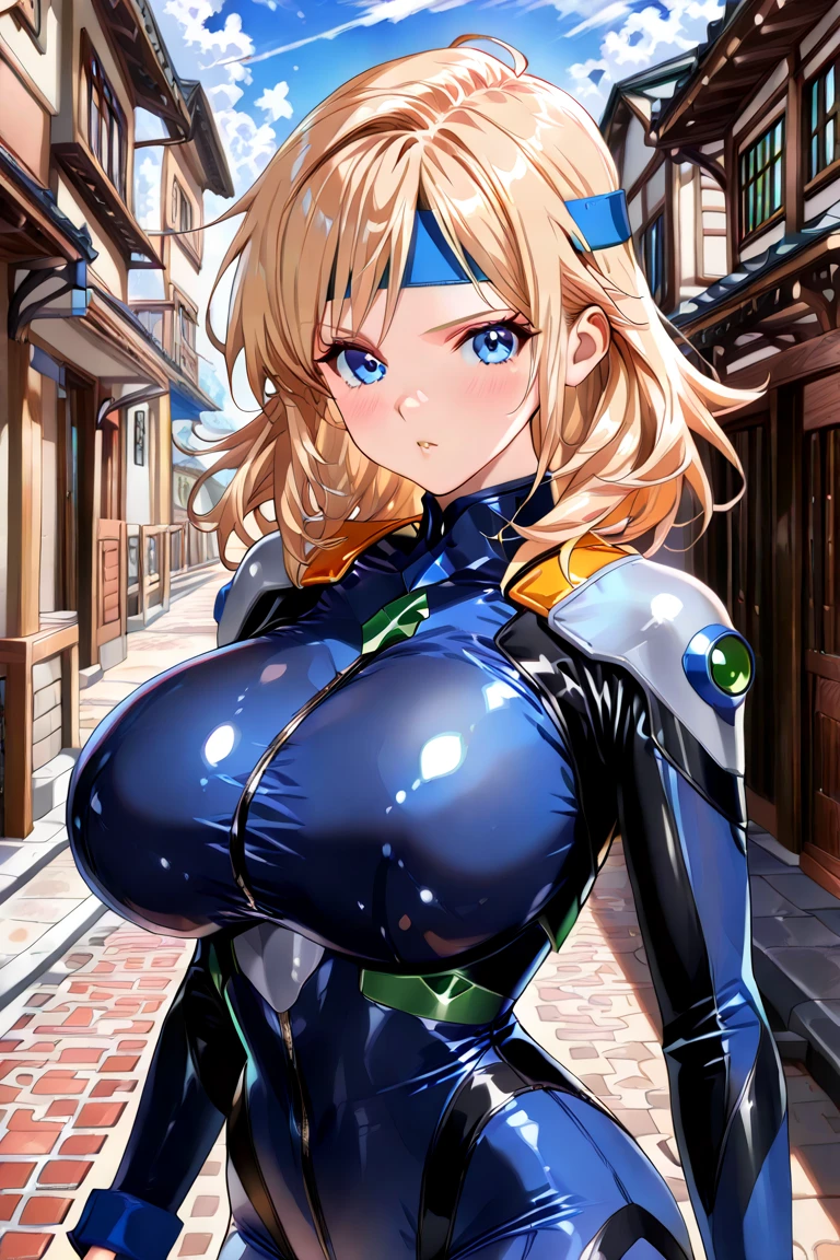 blue latex suit, crotch, growing bulge, Erection under cloth