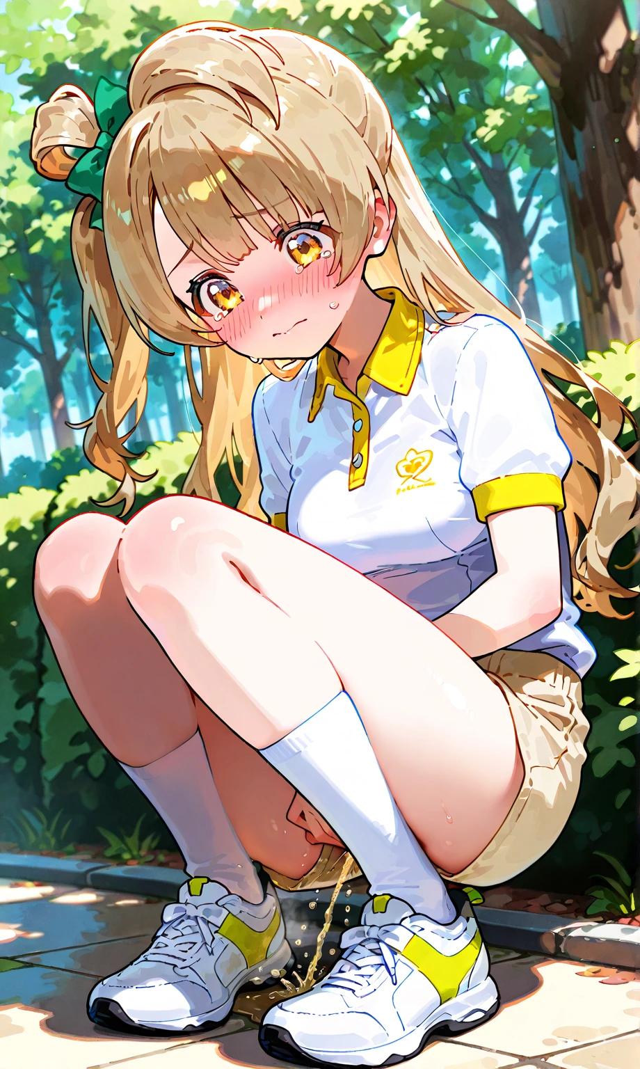 A 12-year-old girl with a cute Alice in Wonderland blonde wavy headband.、Sitting naked、She spreads her legs wide and shows her butt., anus, and small nipples.。I do not wear underwear。Pose seen from below。are small。Pose that shows your anus。 and anus are spread。Spreading legs with both hands。take off the apron dress。。NFSW
