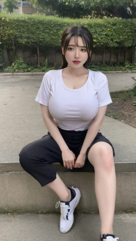 1 very beautiful female high school student,Wear one(((Pink shiny button-down shirt and low-rise white loose wide-leg pants)))(((White wide-leg cargo pants,white and transparent)))(detailed outfits:1.5),Play with the ball on the grass of the football field,(On the grass:1.02),Super high value,perfect body figure,Beautiful short ponytail,Delicate hair,Fair face and skin,Beads of sweat on the forehead,Have fun on the playground,Smile sweetly,(((The chest is huge))),Breasts are full and straight:1.5,(The clothes on the chest are high and bulging, Tightness and bulging:1.5),The legs are rounded and well-proportioned and slender,Delicate fair and soft toes,White and delicate fingers,(Delicate sneakers:1.5),Focus on the chest,fully body photo