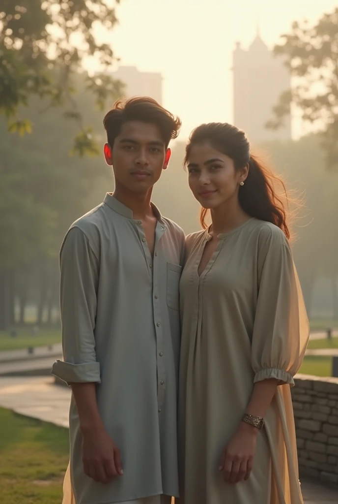 Create a image a couple sitting in land boy name(mujeeb)and girl name( Shannu) create a beautiful image