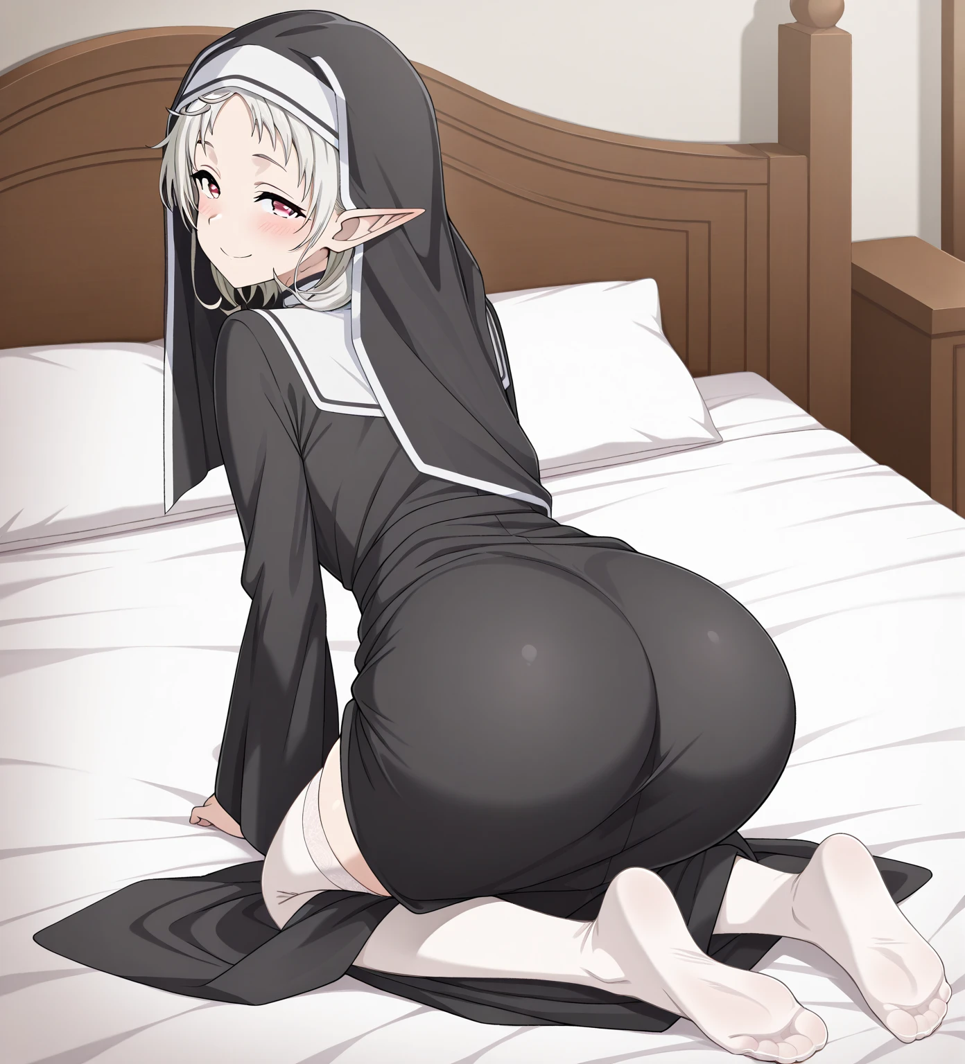 A perverted nun in the monastery with a very tight outfit and holy stocking, thick tights