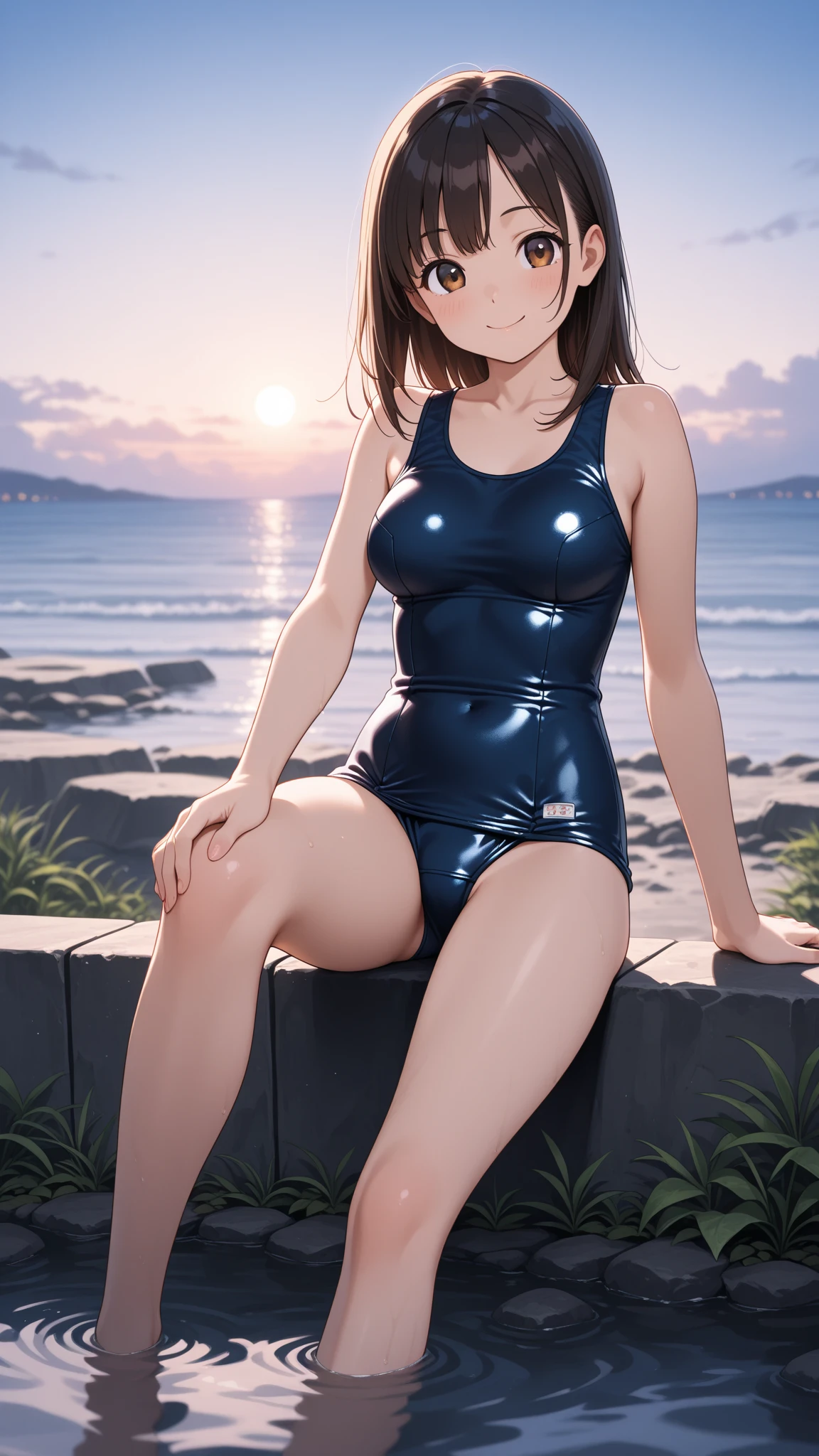 very cute and beautiful girl,(highly detailed beautiful face and eyes),(blue school swimsuit),
sitting,spread legs,looking at viewer,pool side,flowers in grassland,(smile),black hair,
(best quality,masterpiece:1.0),absurdres,highres,ultra-detailed,extremely detailed,32k,
cinematic scene,detailed background,solo,dynamic angle,
hair fluttering in the wind,beautiful detailed sky,